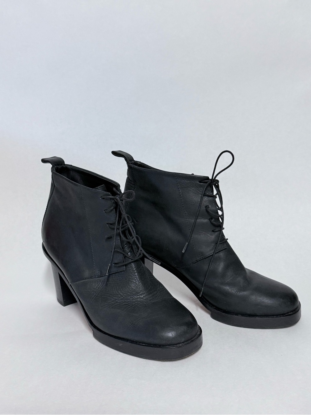 Black Leather Lace-Up Ankle Boots